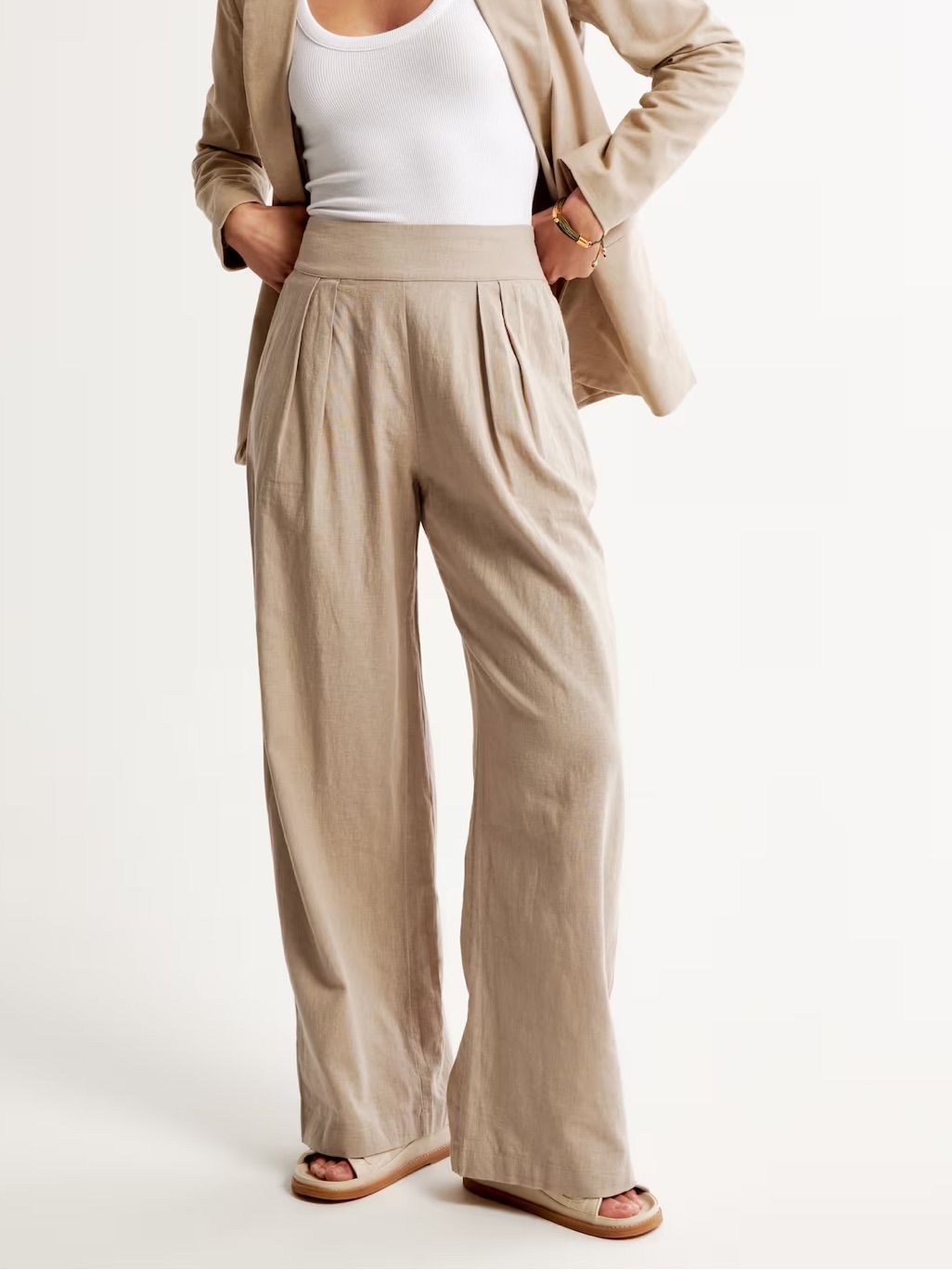 Abercrombie Sloane Linen Blend Wide Leg Pants Small Oatmeal High Rise Cotton